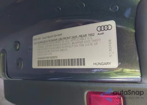 2021 Audi Tt Rs Tfsi Quattro S Tronic из США, поврежденный, VIN WUAASAFV0M1900570